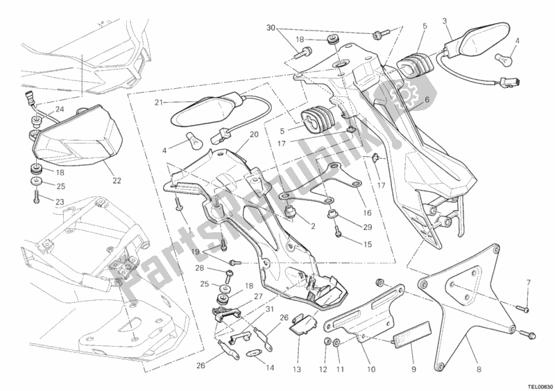 All parts for the Taillight of the Ducati Streetfighter S 1100 2012